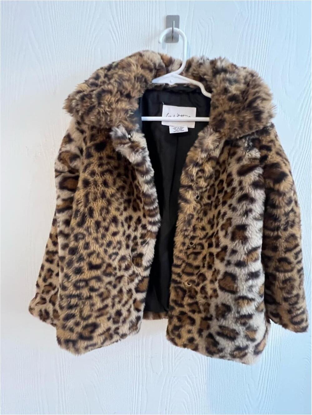 Leopard Faux Fur Pea Coat - Kids